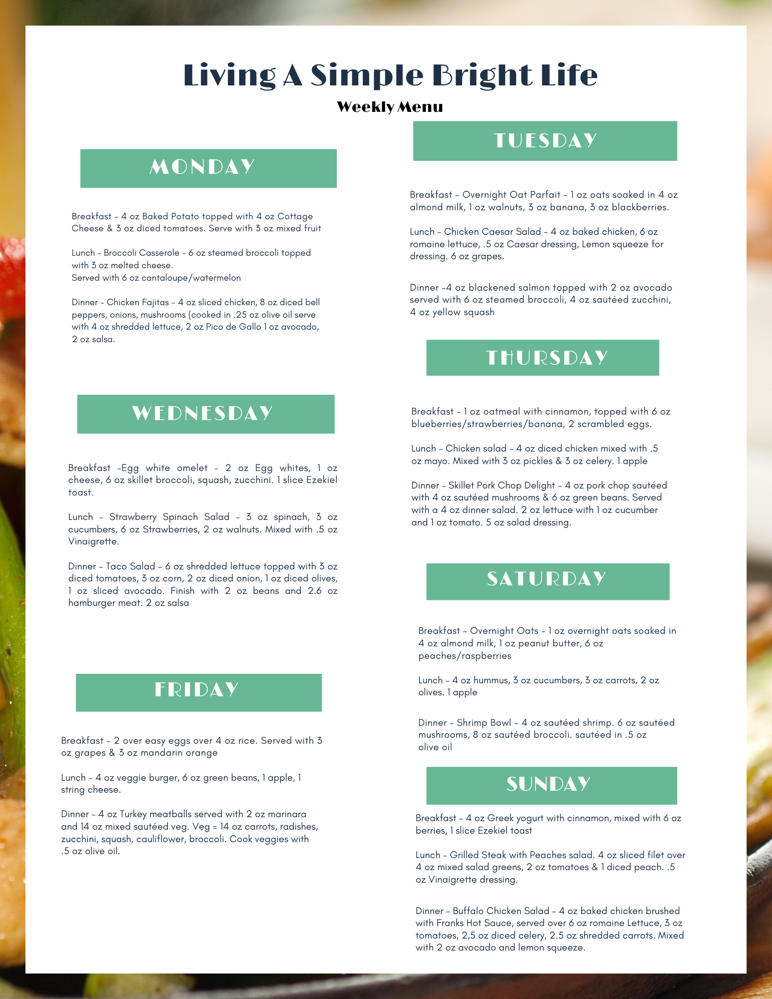 Living A Simple Bright Life Week 2